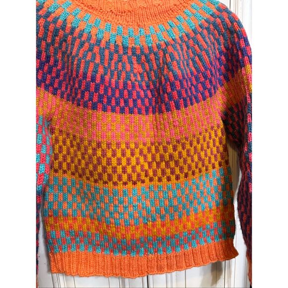 Custom Made Women's Mosaic Striped Knit Pullover Sweater Multicolor Size Small - Picture 3 of 6
